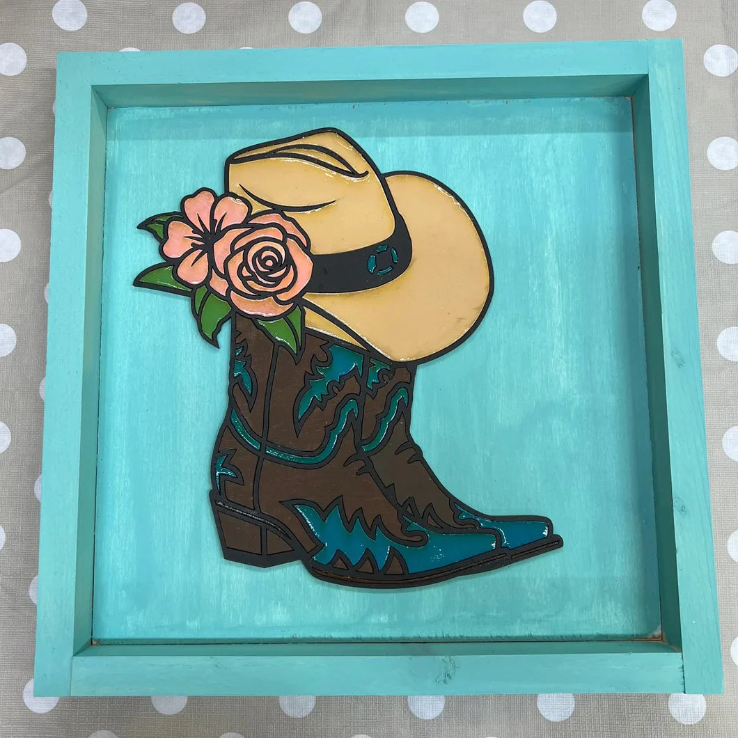 Cowboy Boots & Hat 3D Laser Cut w/Liquid Glass Finish