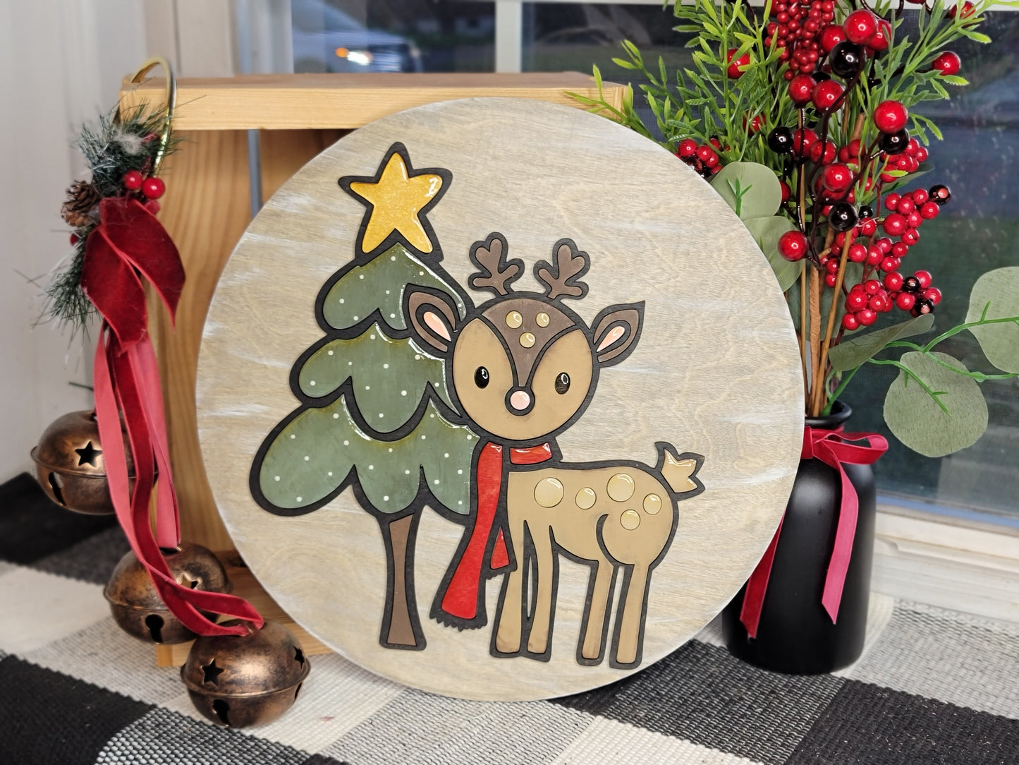 Reindeer & Tree 3D Laser Cut w/Liquid Glass Finish