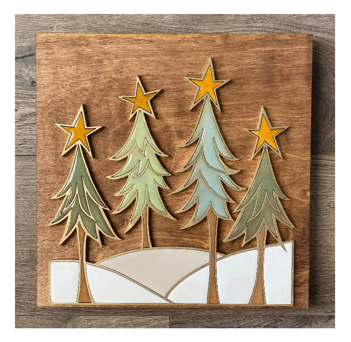 Trees in Snow 3D Laser Cut w/Liquid Glass Finish