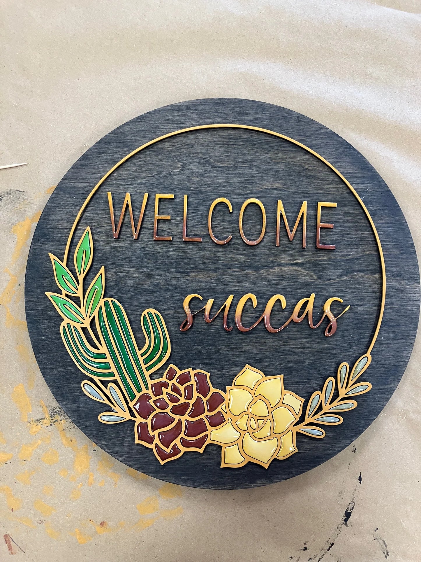 Welcome Succas 3D Laser Cut w/Liquid Glass Finish