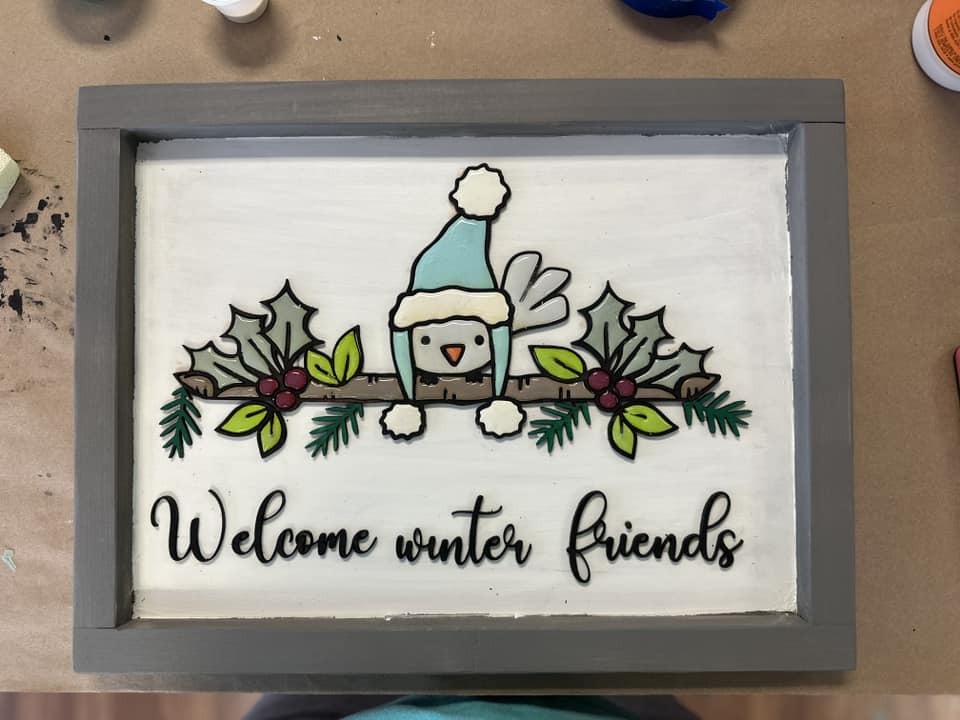 Winter Friends Bird Framed 3D Laser Cut w/Liquid Glass Finish