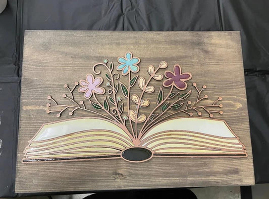 Book With Flowers 3D Laser Cut w/Liquid Glass Finish