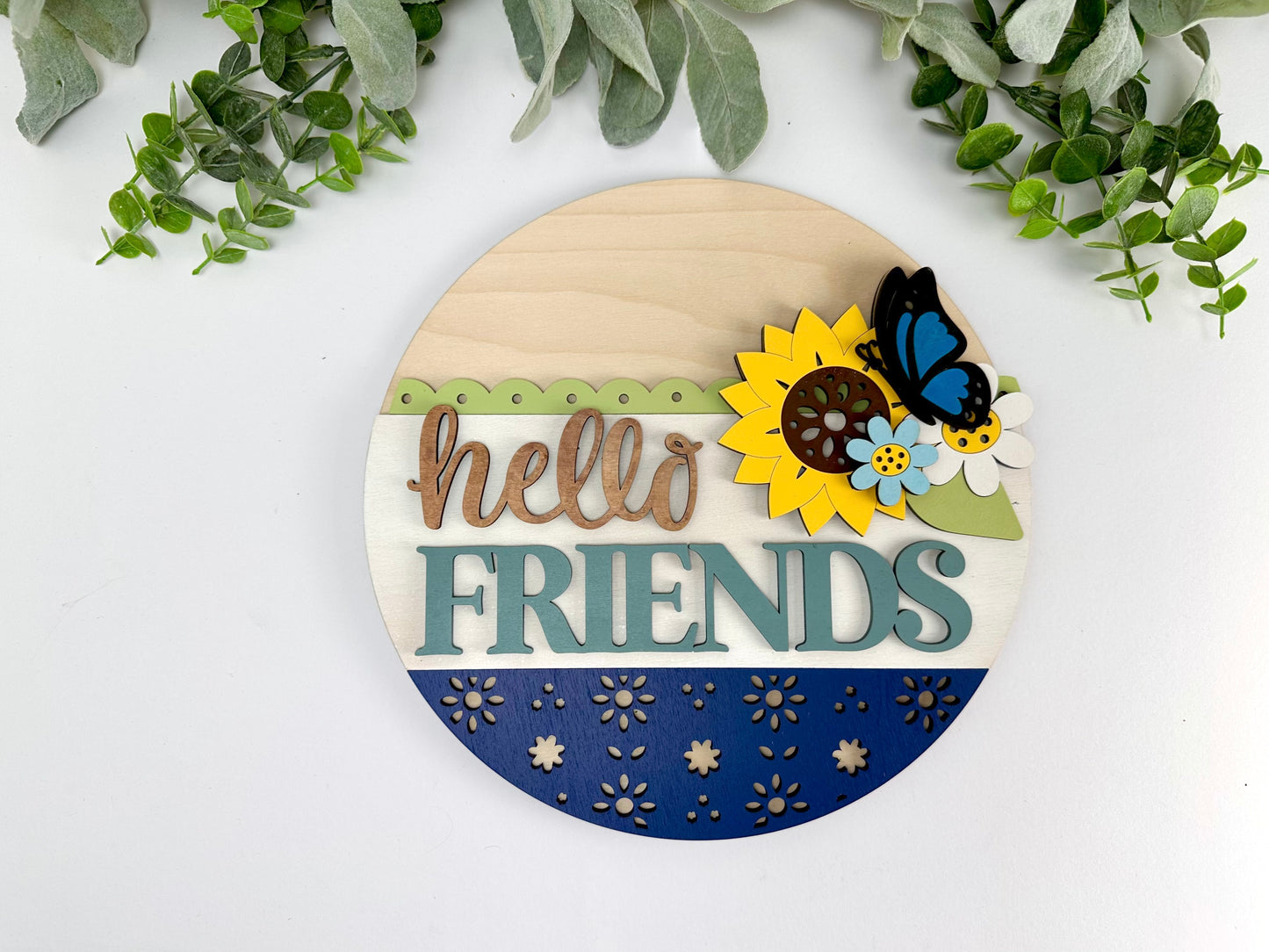 Butterfly Sunflower Hello Friends 3D Laser Cut