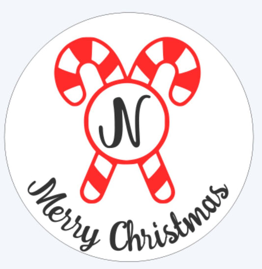 Candy Cane Round Custom Initial