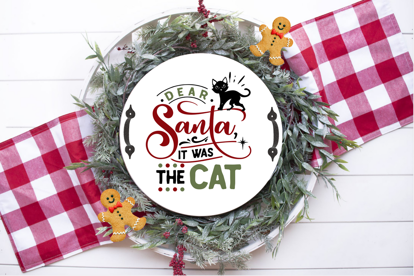 Dear Santa Cat 12" Tray With Handles