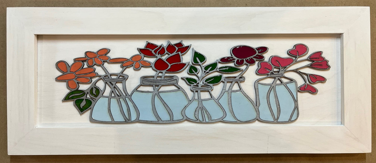 Flowers in Vases 3D Laser Cut w/Liquid Glass Finish