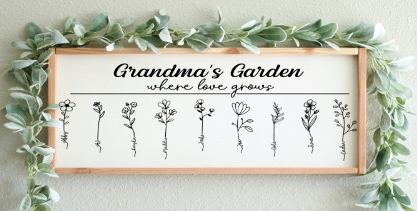 Grandma's Garden with 9 Grandchildren Names