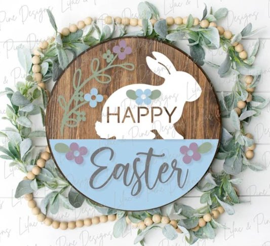 Happy Easter Bunny w Flowers 3D Laser Cut