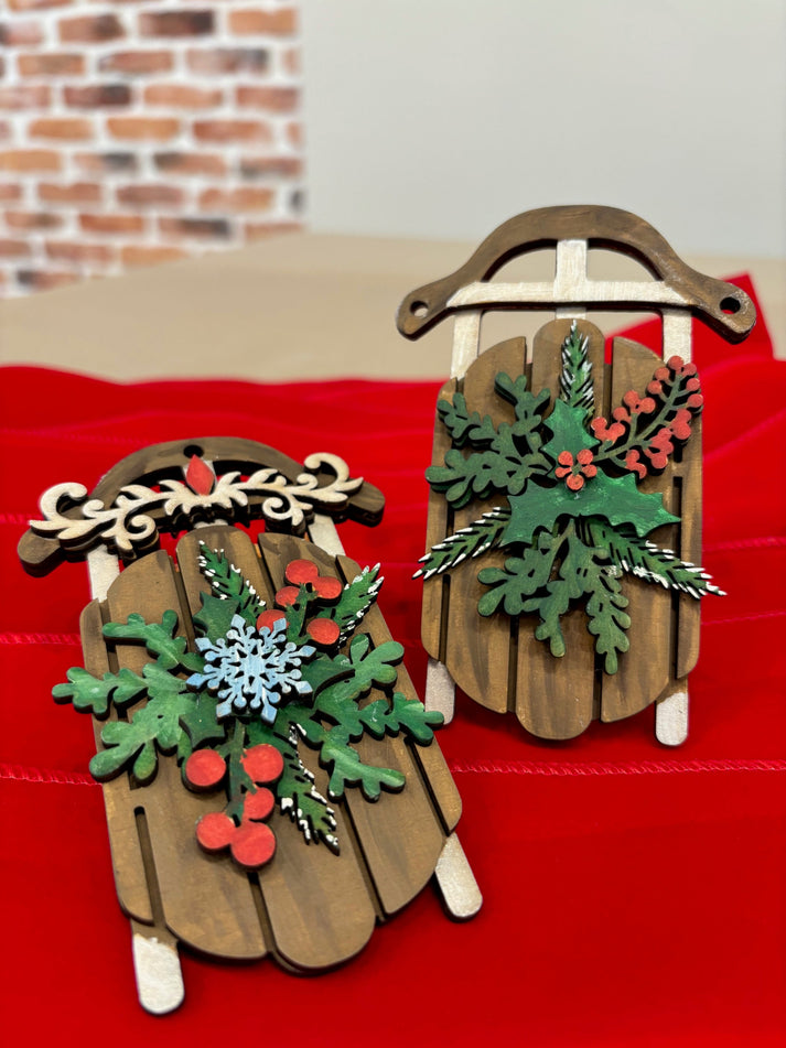 Sled Ornaments (8qty) 3D Laser Cut Hammer & Stain Plain City