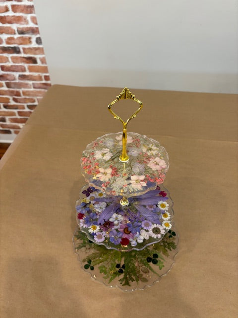 3 Tier Tray w Dried Flowers (15" Tall x 10" Wide)