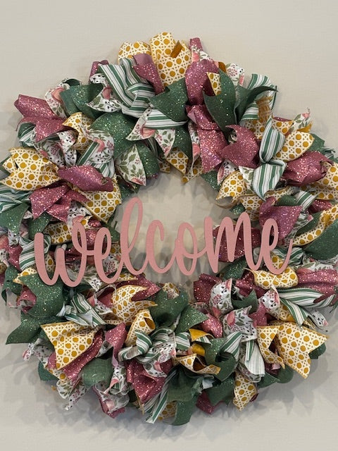 Spring Wreath w/ Pink Welcome