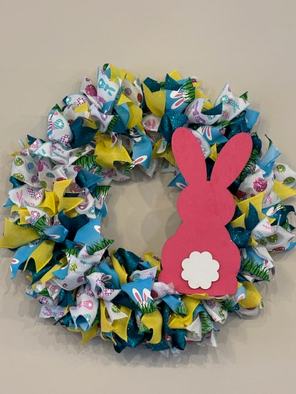 Easter Wreath w/ Large Pink Bunny