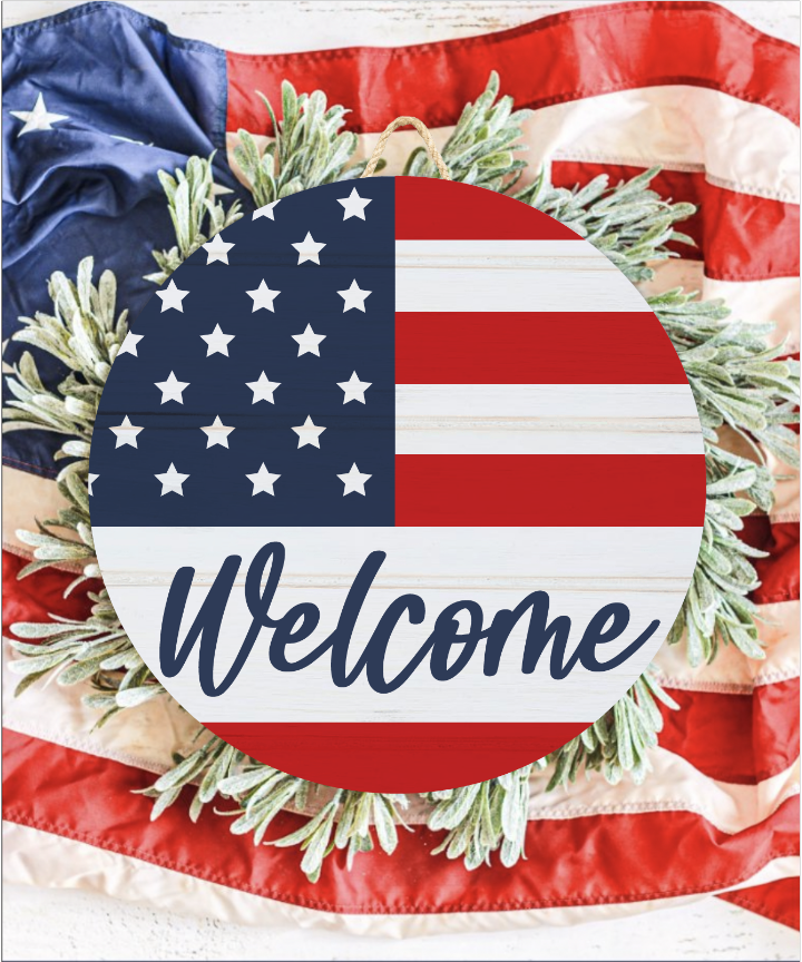 Welcome Flag with Stars Round – Hammer & Stain Plain City