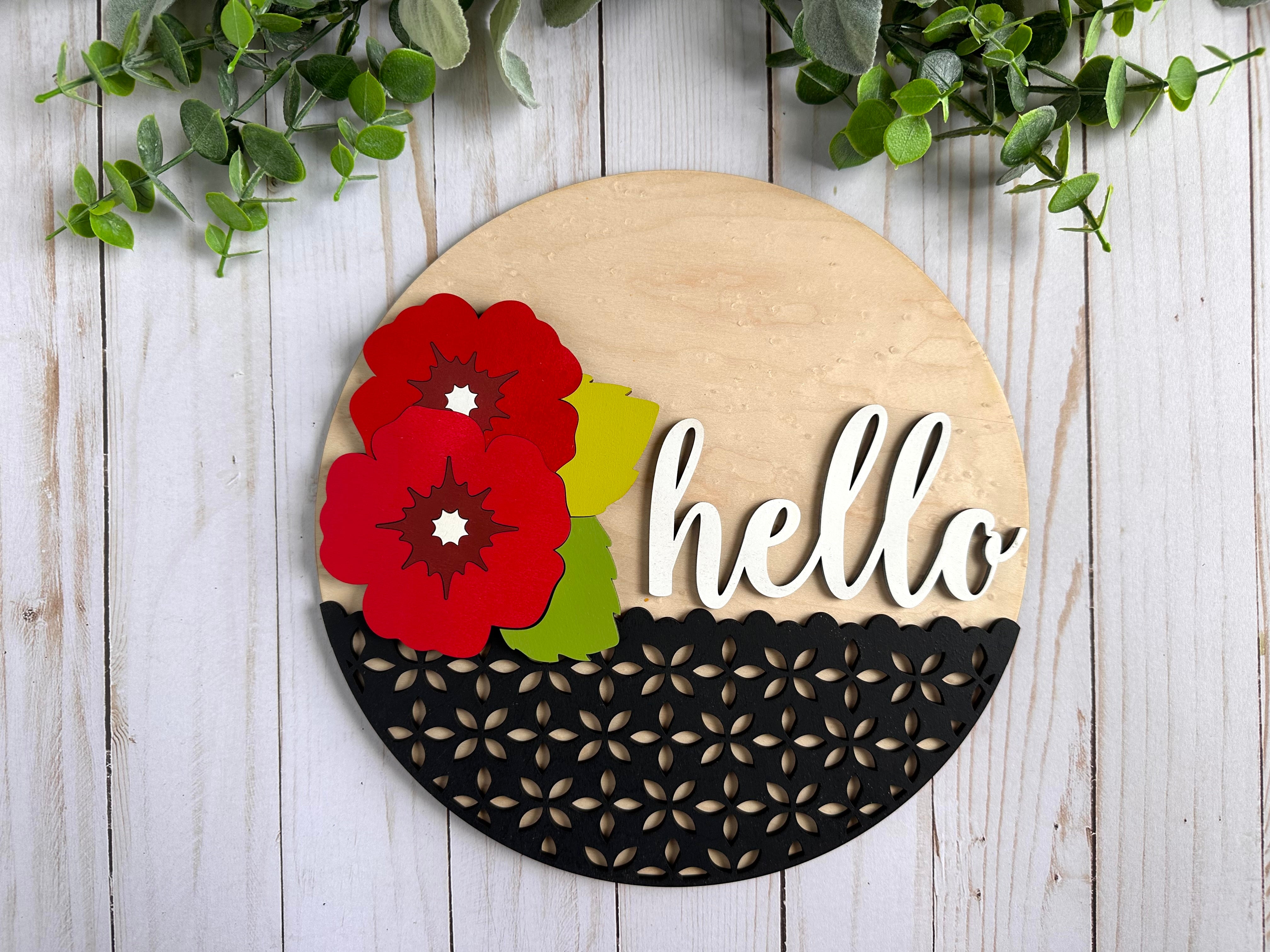 Geranium Hello Round 3D Laser Cut – Hammer & Stain Plain City