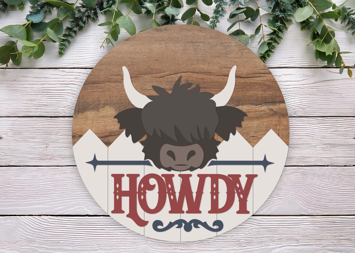 Highland Cow Fence Howdy 3D Laser Cut